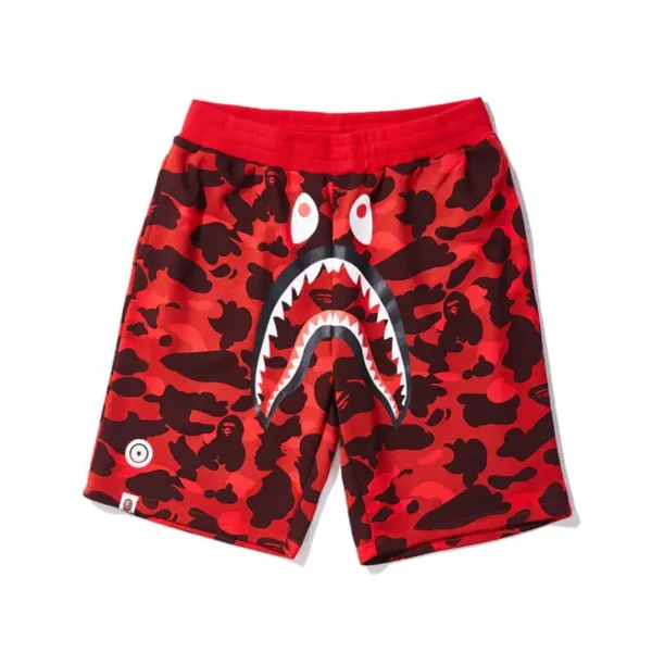 Camouflage-Casual-Red-Bape-Shark-Shorts