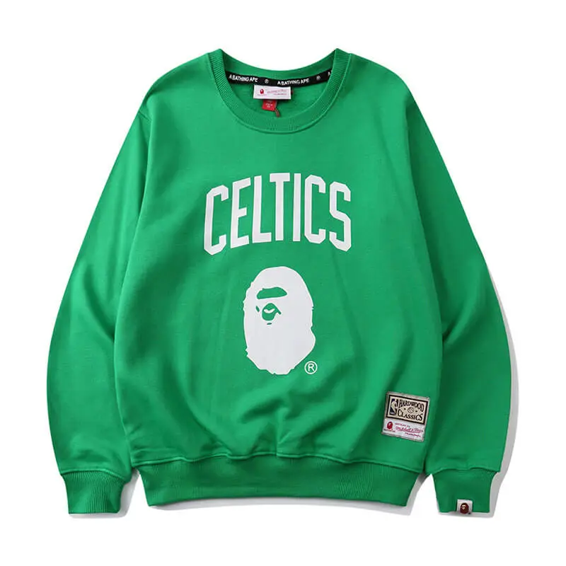 Fleece Letter Bape X NBA Celtics Sweatshirt - BAPE Hoodie